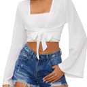 YYA Women's Lightweight Ribbed Cardigan Tie-Front Beach Cover Up with Long Sleeves for Summer Outfits White XXL (XXL)