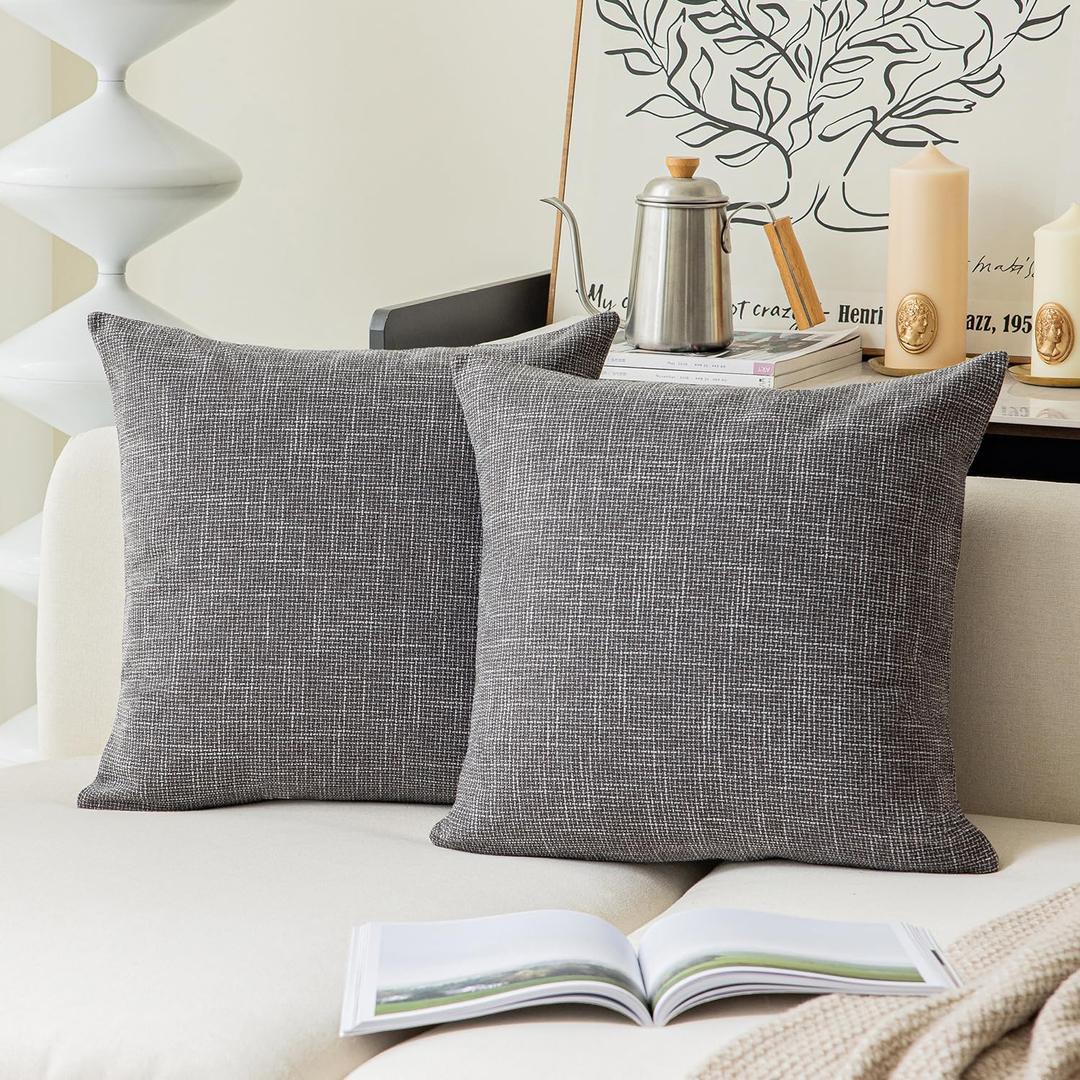 Kevin Textile Pillow Covers Decorative Throw Pillow Covers Linen Square Cushion Case 26" x 26"/66cm x 66cm Dark Grey Farmhouse Pillowcase, 2 Pack