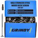#10 x 3 Stainless Steel Wood Screws by Grindy (200pack/3.3LBS)  Self-Drilling Deck Screws I Rust Resistant I Quick Drive & Fast Grip I for Cabinet, Furniture & Other Projects I Bit Included