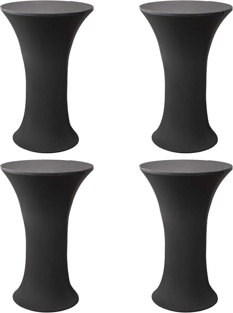 4 Packs 24x43 Inch Round Spandex Cocktail Tablecloth, Black Elastic Fitted Highboy Bar Table Cloth, High Top Circular Base Adjustable Pub Table Cover for Wedding Pool Party Anniversary
