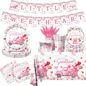 142Pcs A Little Sweetheart is On The Way Baby Shower Decorations Valentines Baby Shower Decorations Pink Little Sweetheart Tableware Sets Valentines Decor