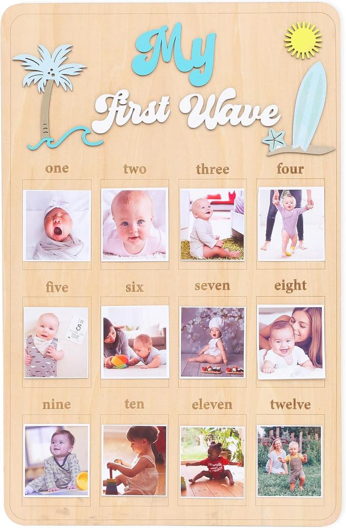 My First Year One Year of Photo Board - The Big One Surf First Birthday Decoration,One Year of Photo Surf Board,Beach Themed Monthly Milestone Birthday Sign
