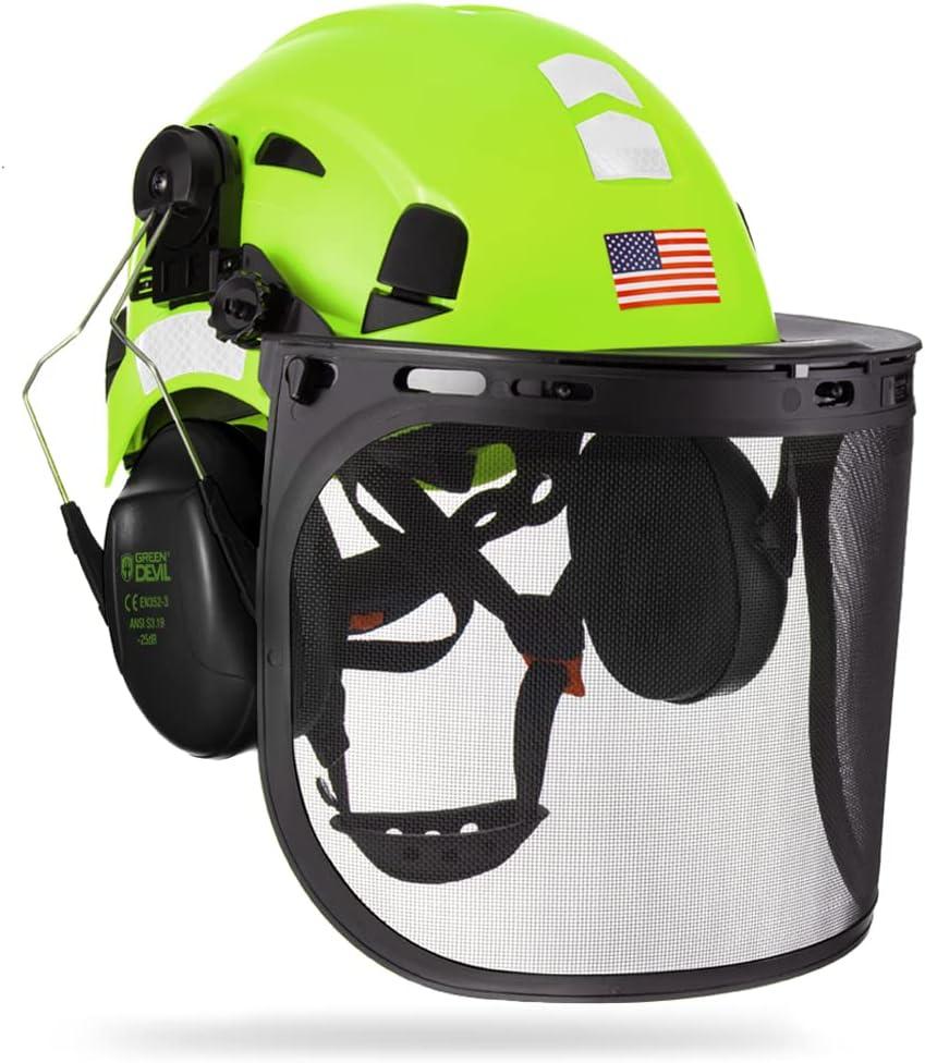 Forestry Safety Helmet Chainsaw Helmet with Mesh Face Shield and Ear Muffs 3 in 1 Forestry Hard Hat, Medium