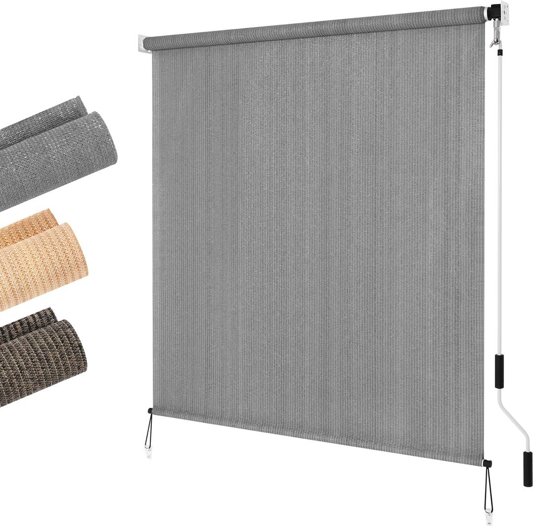 LUCKUP Outdoor Sunshade Roller Shades 5'Wx6'H (60" Wx72 H), Roll up Exterior Patio Shade Blinds Privacy Screen w/ 90% UV Protection Shade Cloth for Pergola Porch Gazebo Balcony, Grey