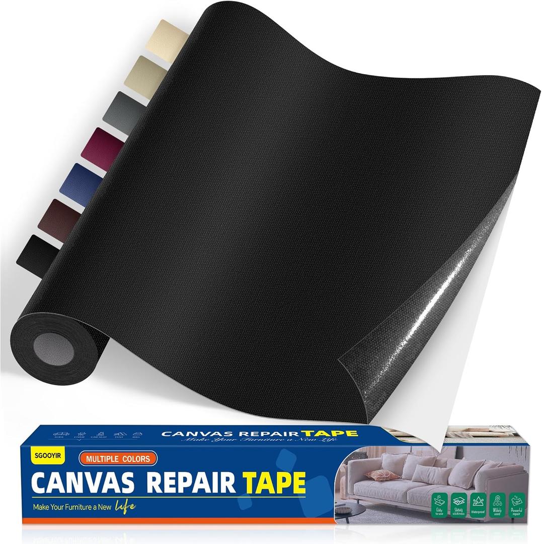 Self-Adhesive Canvas Repair Tape, 16" x 79" Waterproof Canvas Repair Patch, Fabric Patch Repairs Kit for Furniture, Tents, Sunbrellas, Boat Covers Awnings, Couches, Clothes, Bags Black
