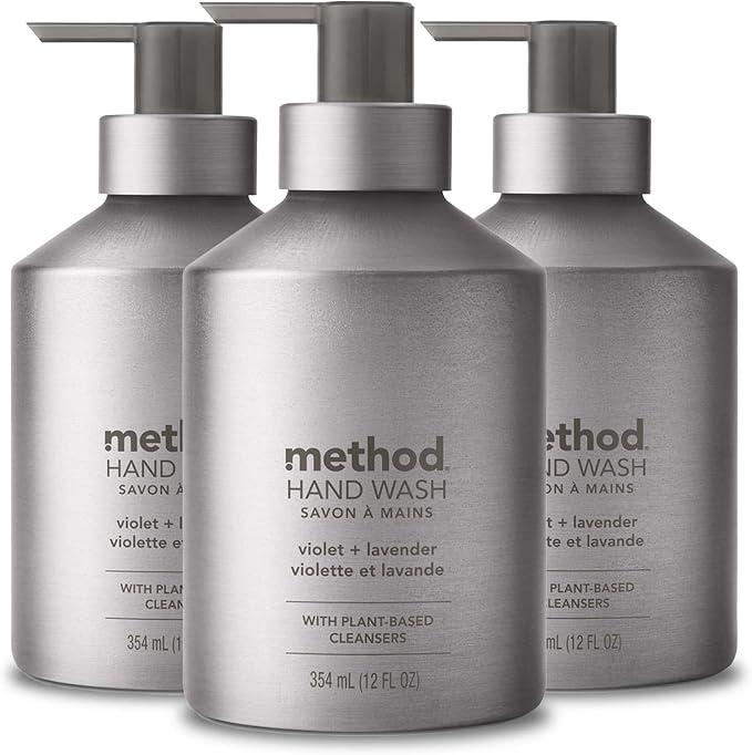 Method Gel Hand Soap, Violet + Lavender, Reusable Silver Aluminum Bottle, Biodegradable Formula, 12 oz (Pack of 3) | Refills Up to 3X, Hydrates & Softens Skin, Designed for Gentle Everyday Cleansing
