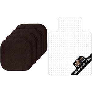 Gorilla Grip Chair Pads Set of 4 and Chair Desk Mat, Chair Cushions Size 16x16 in Brown, Memory Foam, Chair Mat for Carpets Size 29x47, Slip Resistant Computer Mat, 2 Item Bundle