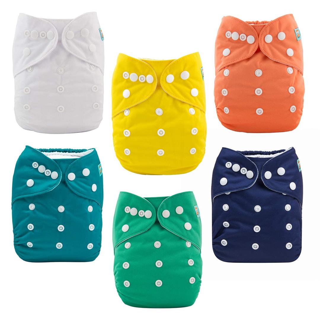 ALVABABY Baby Cloth Diaper 6 Pack with 12 Inserts One Size Cloth Diaper Covers Adjustable Washable Reusable for Baby Girls and Boys, Large