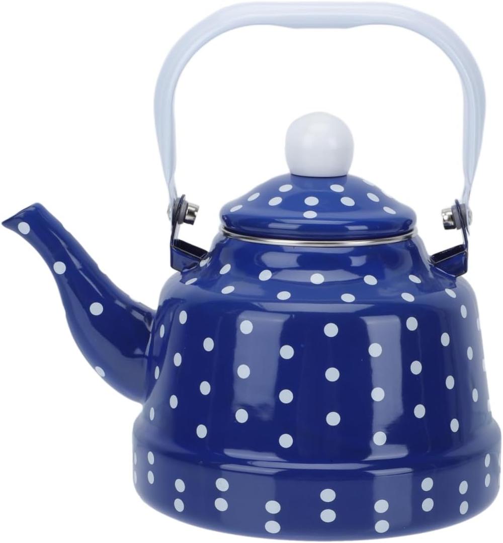 Tea Kettle, 1.7l Enamel Stove Top Tea Pots, Teapot Enameled Teakettle Dot Pattern Hot Water Pot Water Coffee Milk Warmer for Home Restaurant Kitchen Outdoor Blue Stovetop Kettle