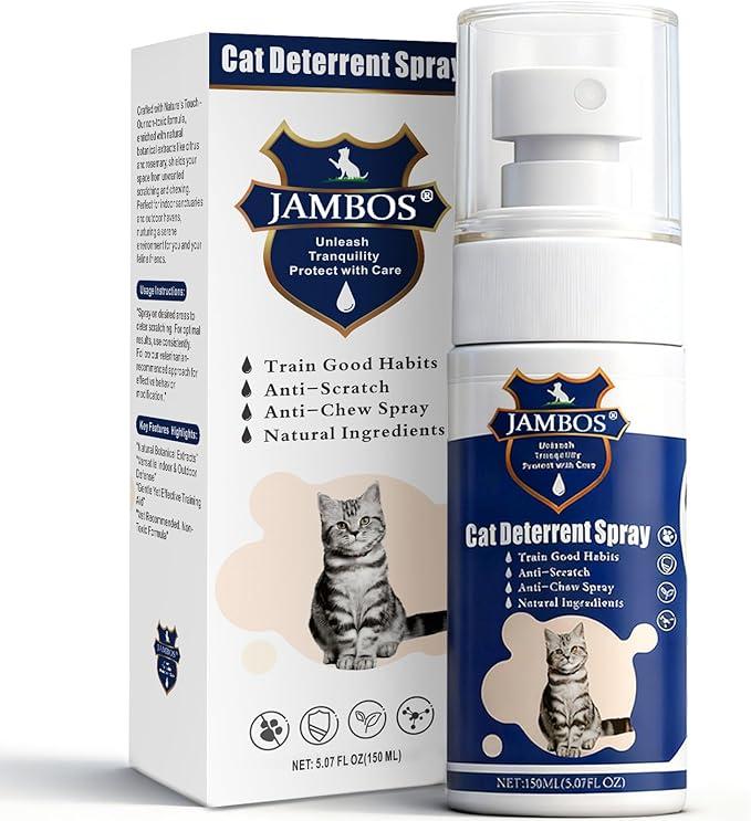 JAMBOS Cat Deterrent Spray - Safe Indoor & Outdoor Deterrent for Furniture Protection, Effective Training Aid with Natural Ingredients - Non-Toxic Anti-Scratch Formula (Blue, M)