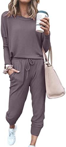 PRETTYGARDEN Women Fall 2 Piece Lounge Outfit Long Sleeve Tops High Waisted Jogger Pants Set Spring Travel Clothes Tracksuit M