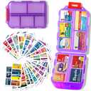 iouwei Large Pill Organizer with Medicine Labels - 7 Day Travel Daily Container, Mini Medication Storage Case (Purple, 161 Labels)