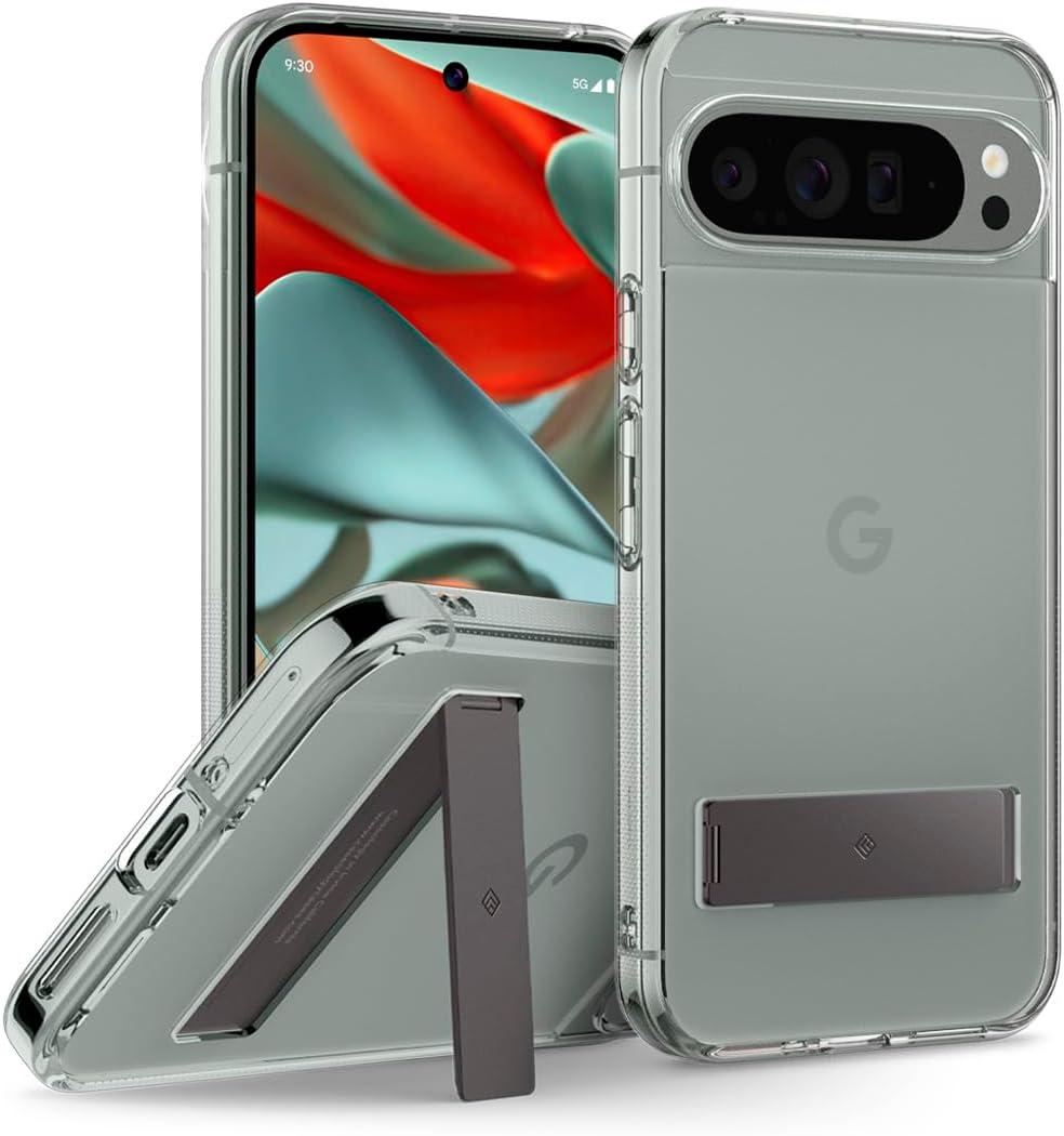 Caseology Capella Kickstand Case for Google Pixel 9 Pro XL Case 5G [Military Grade Drop Tested](2024) - Clear Charcoal Gray