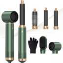5 in 1 Blow Dryer Brush, Negative Ion Hair Dryer Brush Set Upgrade Hot Air Brush Air Styler Curling Wrap Air Curler, Curling Iron Hair Styling Tools As A Gift for Straight/Curl/Drying/Smoothing (Green Gold)