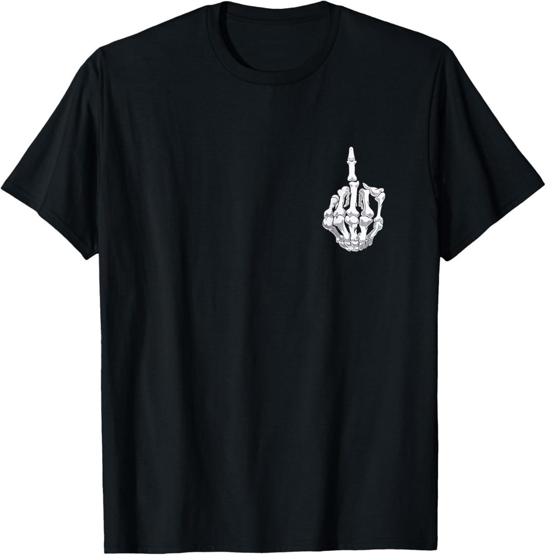 Funny Halloween Middle Finger Skeleton Hand Skull Adult Gift T-Shirt (Small, Black)