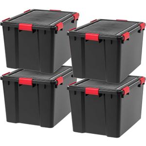 IRIS USA 4-Pack 74 Qt Storage Bins with Gasket Lids, Black/Red (one 2 out of 4 in box)
