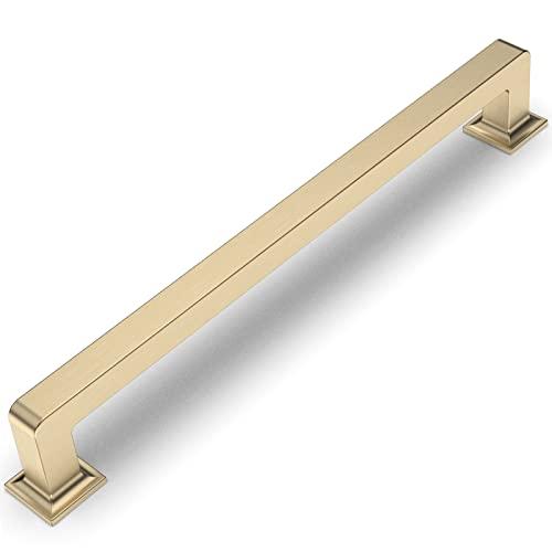 Amerdeco 10 Pack Brushed Brass Cabinet Pulls 10 Inch Hole Centers Kitchen Cabinet Handles Cabinet Hardware Kitchen Handles for Cabinets Cupboard Handles Drawer Pulls ZH0019