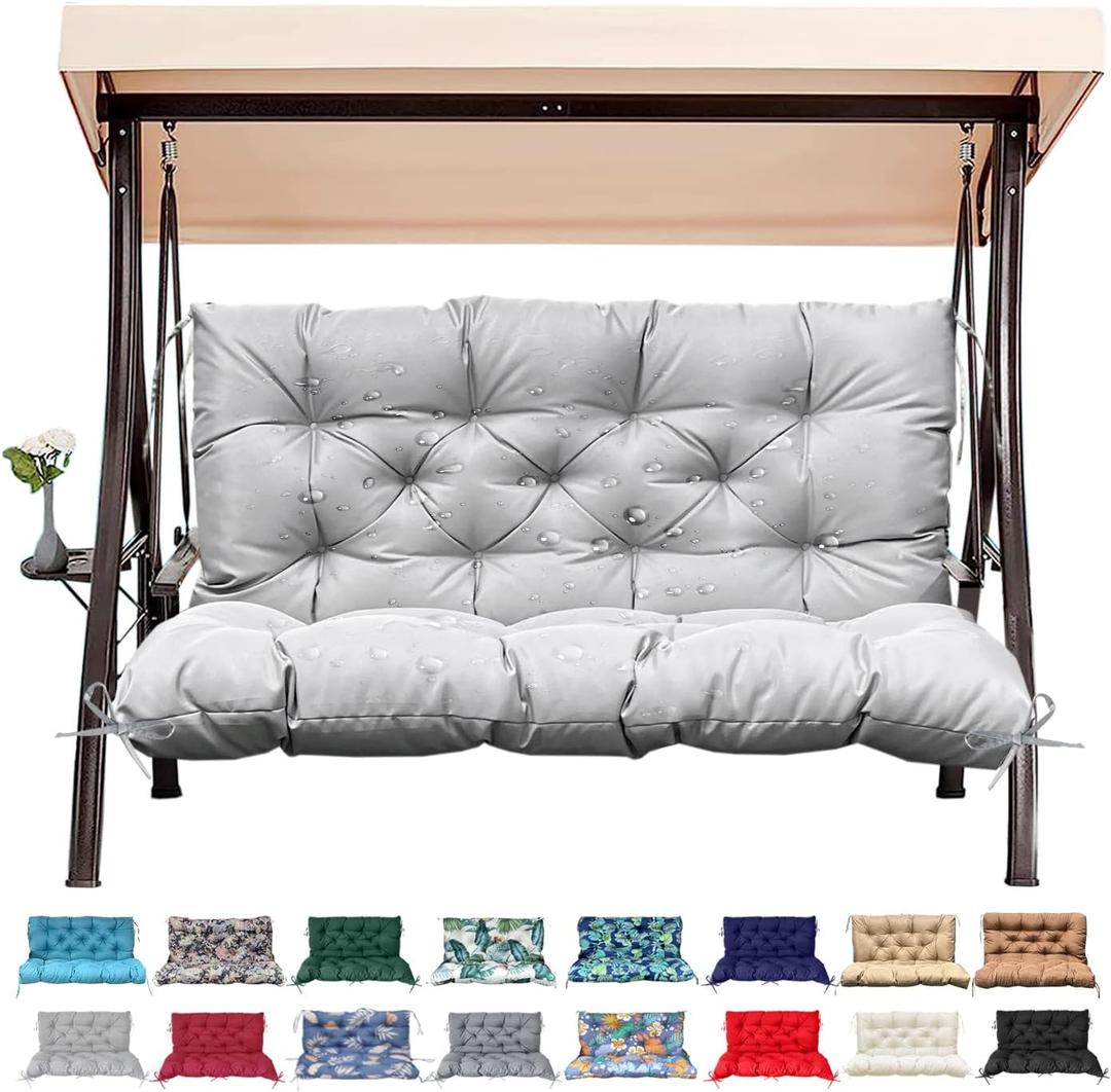Outdoor/Indoor Swing Replacement Cushion, 2 or 3 Seats Bench Cushions with Backrest, Thicken 4" Recliner Seat Pad for Garden/Patio, Waterproof Premium Tufted Cushion with Ties(Light Grey-47x40x4in)