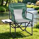 2 Pack Camping Chairs with Side Table & Cup Holder 400 lbs, Green