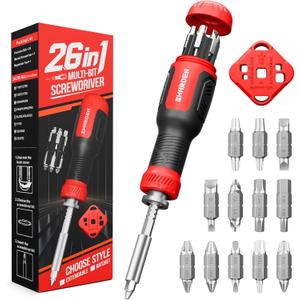SHARDEN Multi Screwdriver 26 in 1 Screw Driver Set All in One Telescoping Multi Tool with 12 Double Ended CRV Bits Phillips Slotted Torx Hex Portable Repair Kit for Home Furniture Bike Computer