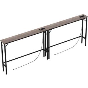 Aduanbang 78.7 inch Narrow Console Table with Outlet, Sofa Table Set of 2, Behind Couch Table, Long Entryway Tables with Charging Station, for Living Room, Rustic Brown