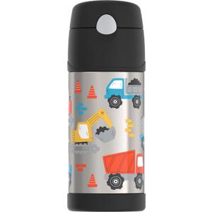 THERMOS FUNTAINER Water Bottle with Straw - 12 Ounce, Construction Site - Kids Stainless Steel Vacuum Insulated Water Bottle with Lid