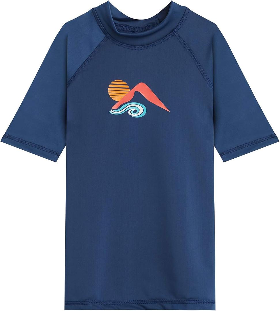 Kanu Surf Girls' Karlie Rash Guard UPF 50+ Sun Protection Short Sleeve Swim Shirt (14-16, Peggy Navy)