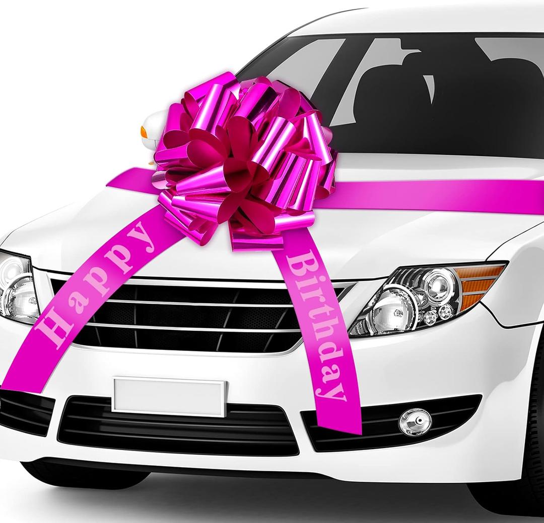 Happy Birthday Big Car Bow Large Gift Bow Wrapping Decoration for Birthday Christmas Party Decoration(20 Inches,Magenta)