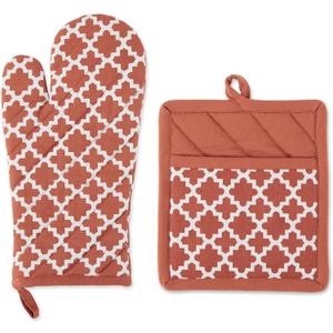 DII Lattice Basics Collection Kitchen Essentials, Oven Mitt & Potholder Set, Vintage Red, 2, Piece