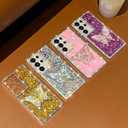 Cute Compatible with Samsung Galaxy S23 Ultra 6.8 inch Girly Case, Bling Glitter Diamond Butterfly Kickstand Case, Soft Silicone Cases for Women(Gold)