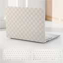 Compatible with MacBook Air 13 Inch 2022 2021-2018 M1 A2337 A2179 A1932, Checkered Textured Cream Leather Hard Shell Case No Logo Cutout & Keyboard Cover for Mac Air 13, Beige