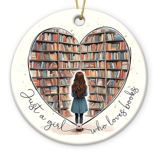 Gift Glow Book Lovers Gifts for Women 2025 - Just A Girl Who Loves Books Christmas Ornaments Christmas Tree Decorations, Book Club Library Christmas Ornament, Book Gifts for Readers Book Lovers Women Pack of 4