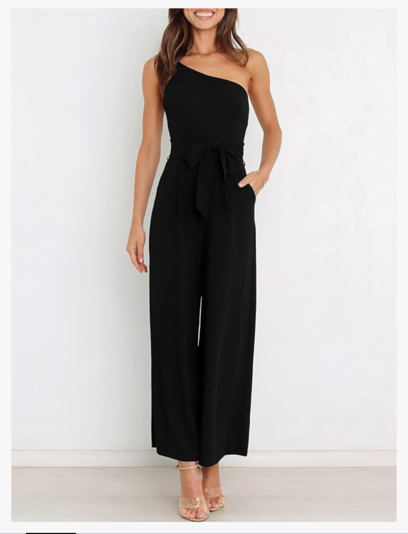 ANRABESS Women Summer Dressy Jumpsuits One Shoulder Sleeveless Casual Wide Leg Pants Romper Jumper 2026 Trendy Fall Outfits,Size L