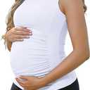 ATTRACO Women's Maternity Tank Tops with Built in Bra Side Ruched Sleeveless Pregnancy Tank (Large, White)