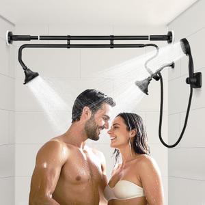 OURBAOFU Tandem Shower, Dual Shower Heads for Couples & Handheld head, Triple Shower Head System for Two People, High Pressure and Adjustable Double Shower Heads and Handheld Shower HeadBlack), Size: Three Showerheads