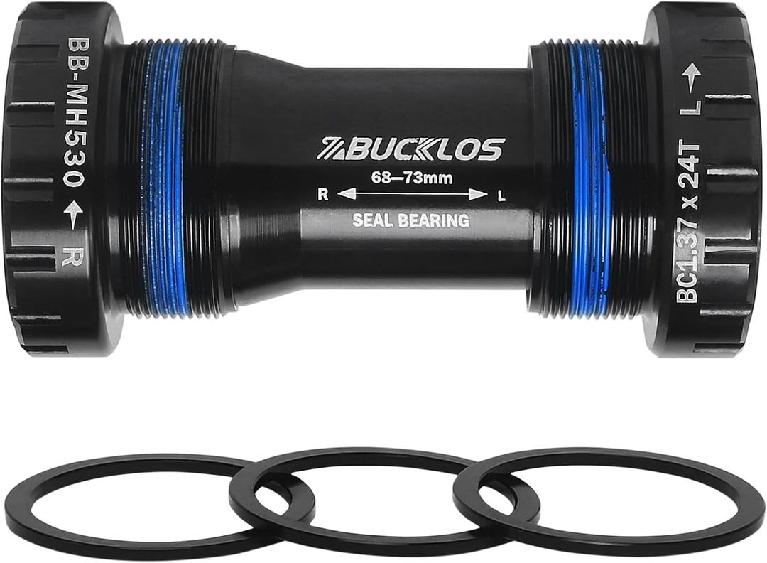 BUCKLOS Threaded/PressFit/Dub Bottom Bracket BSA 68-73mm/86-92mm -Ceramic/Steel Bearings (Black/Red)
