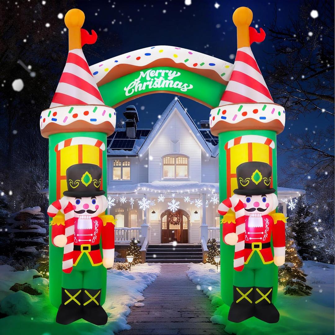 12FT Christmas Inflatables Decorations, Outdoor Nutcracker Arch Giant Blow Up with Built-in LED Lights for Yard Garden Lawn Holiday Decor
