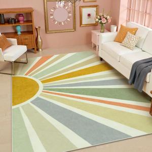 STARUIA Boho Machine Washable 6x9 Area Rugs for Living Room, Soft Non-Slip Large Sun Rainbow Nursery Kids Rug for Bedroom, Colorful Throw Rug Carpet for Classroom Office Dining Room(Monet,6'x9')