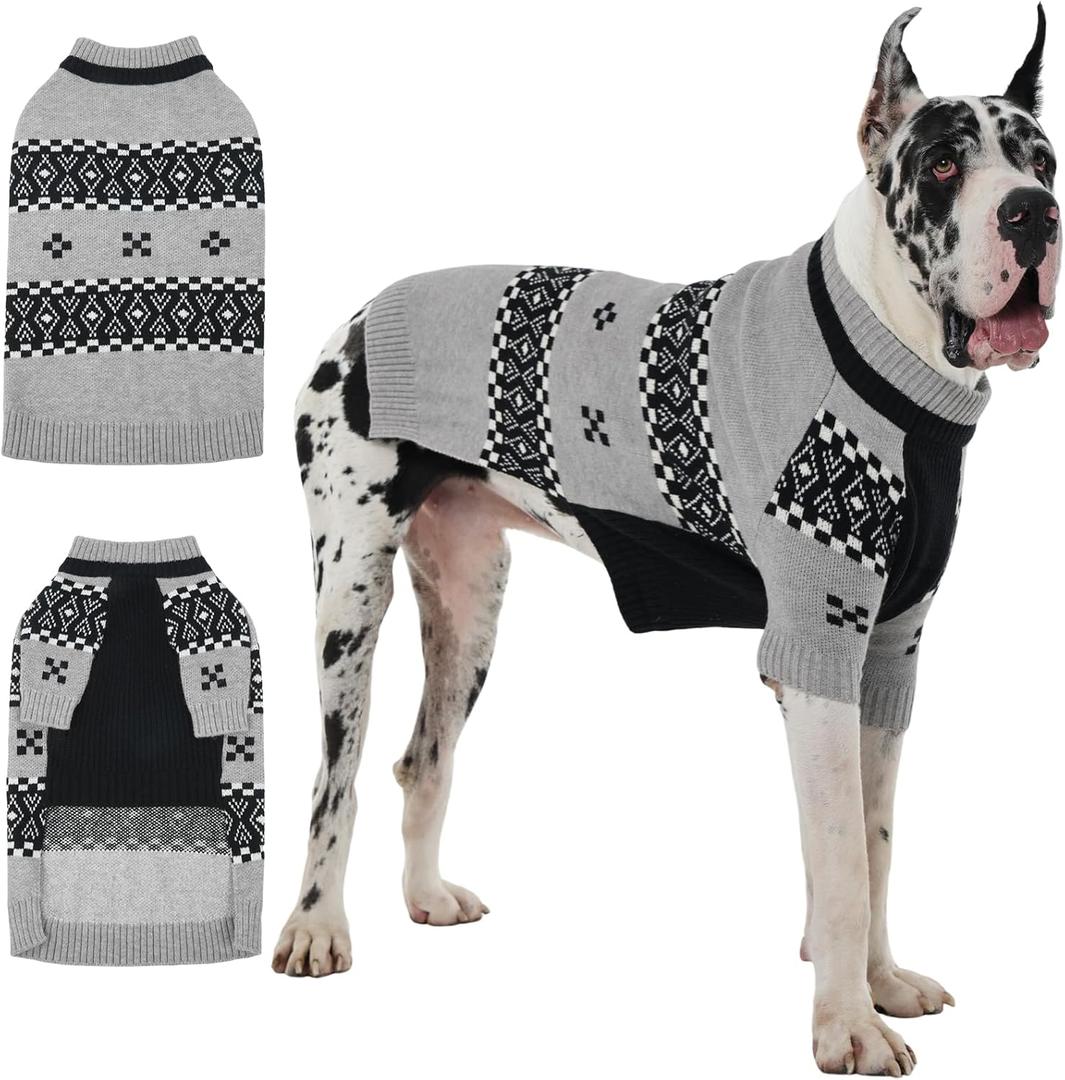 IECOii Great Dane Sweaters for Giant Breed Dogs Boy,Warm Sweaters for Extra Large Dogs,Thermal Cozy Boy Dog Winter Sweater Knitted Outfit for Holiday & Daily Wear,Pet Sweater with Sleeve,Grey,5XL (XXXXX-Large(Chest:41.34 in/105 cm))