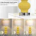 Rinweey Triple Gourd Ceramic Table Lamps Set of 2, Modern Yellow Bedside Lamps with USB A+C Ports & AC Outlet, 3 Way Touch Control Contemporary Nightstand Lamps for Bedroom Living Room