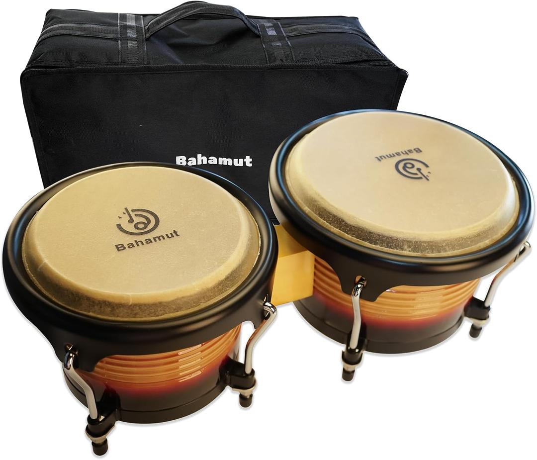 BAHAMUT Bongo Drum Set, 7"+9" Wooden Bongos Gift for Adults, Ideal for Professional Players, Comes with Tuning Wrench & Waterproof Bag