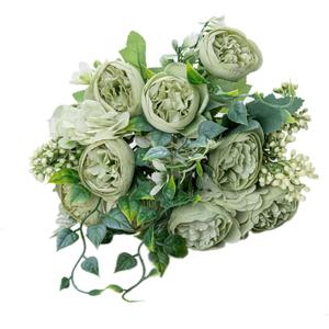 KAOYOO 4 PCS Artificial Peony Bouquet Short Stem for DIY Wedding Decoration Bridal Bouquet Home Decorations(Green 4-PCS)