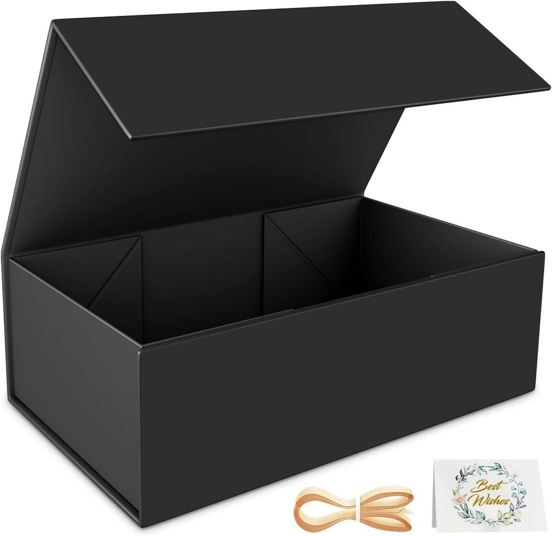 Black Gift Box, 9.5x6x3'' Gift Boxes with Lids for Presents
Magnetic Closure, Collapsible Groomsmen Proposal Box for Birthday, Christmas, Graduation, Gift Packging Contains Ribbon, Card