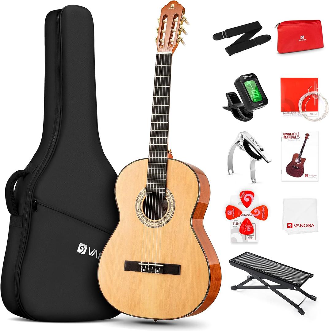 Classical Guitar 36" 3/4 Spanish Style Classical Guitarra, 36 Inch Nylon Strings Guitar Ideal for Beginner Teens Adults, Natural Spruce, by Vangoa