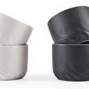 6oz Ceramic Espresso Cups with Wooden Handle, Small Coffee Cups for Latte Cappuccino, Tea Cups Set of 4 (Black&White)