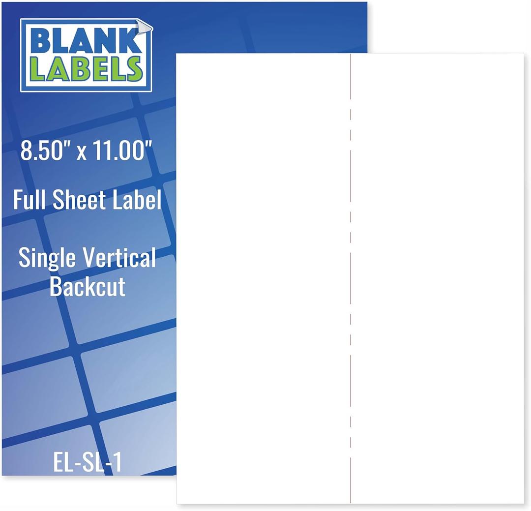 Full Sheet Address and Shipping Labels from Blank Labels - 8.5 x 11 - 1 Label Per Sheet - Permanent White Matte - Inkjet and Laser - Easy to Peel - Made in USA - 50 Sheets - 50 Labels