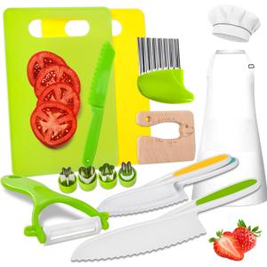 Montessori Kitchen Toys for Toddlers-Kids Knife Set for Real Cooking 15 Pieces Children Safe Knives Cooking Cutting Sets for Kids Toddler Toys Stocking Stuffers Gifts for Kids