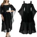 Women Renaissance Costumes Gothic Halloween Costume Cold Shoulder Butterfly Sleeve Lace Medieval Steampunk Dress