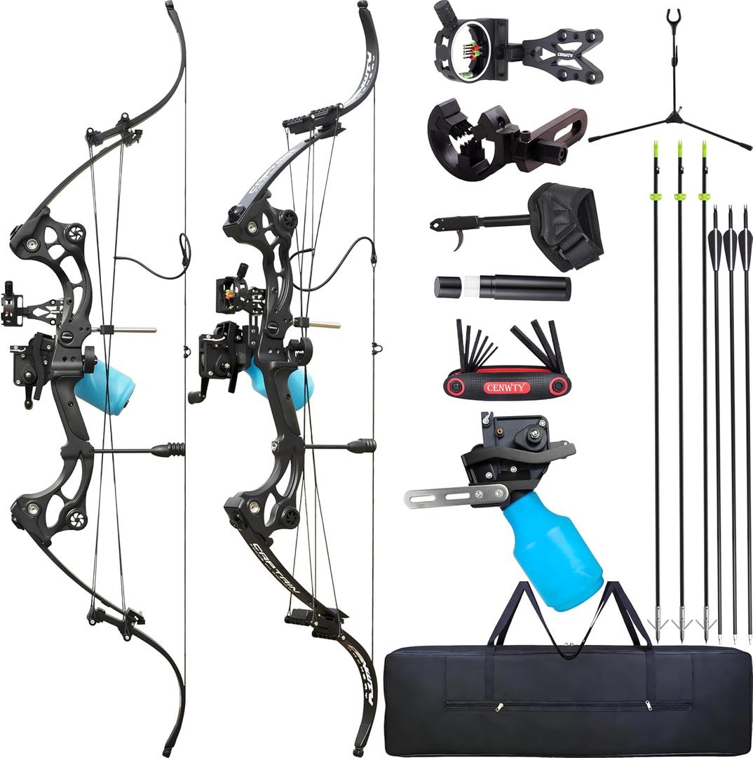 Bowfishing Bow Recurve Bow 30-45 Lbs Adjustable American Hunting Bow Compound Bow Fishing Bow for Archery Fishing Hunting Outdoor Shooting Right Hand (BLACK)