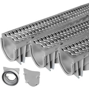 Trench & Driveway Channel Drain with Galvanized Steel Grate - 3 Pack
